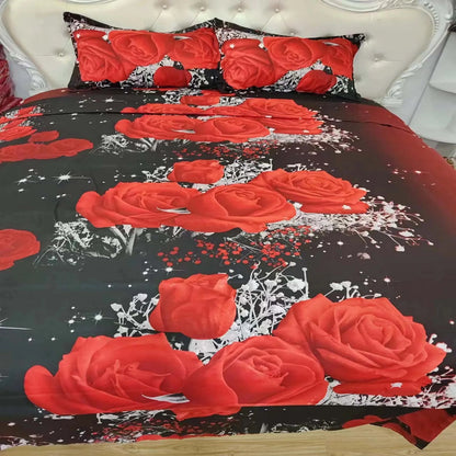 2/3pcs Duvet Cover Set, Red Rose Print Bedding Set, Soft Comfortable Duvet Cover, (1*Duvet Cover + 1/2*Pillowcase, Without Core) - AMULET RING STORE