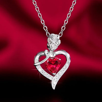 CAOSHI Gorgeous Rose Pendant Necklace for Women Shining Red Heart Zirconia Accessory Fashionable Ｂirthday Ｗedding Jewelry Gifts - AMULET RING STORE