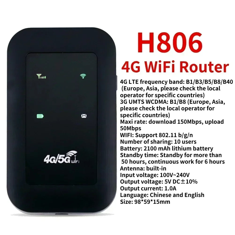 4G/5G Mobile WIFI Router 150Mbps 4G LTE Wireless Router With Sim Card Slot Portable Pocket MiFi Modem Car Mobile Wifi Hotspot - AMULET RING STORE