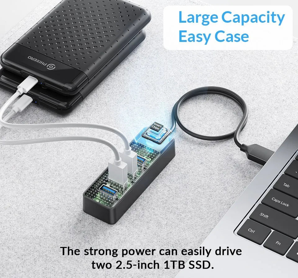 PHIXERO USB 3.0 Hub 2500Mbps Ethernet With RJ45 USB Splitter Multi Port Data Adapter Expander for Laptop Computer PC Accessories