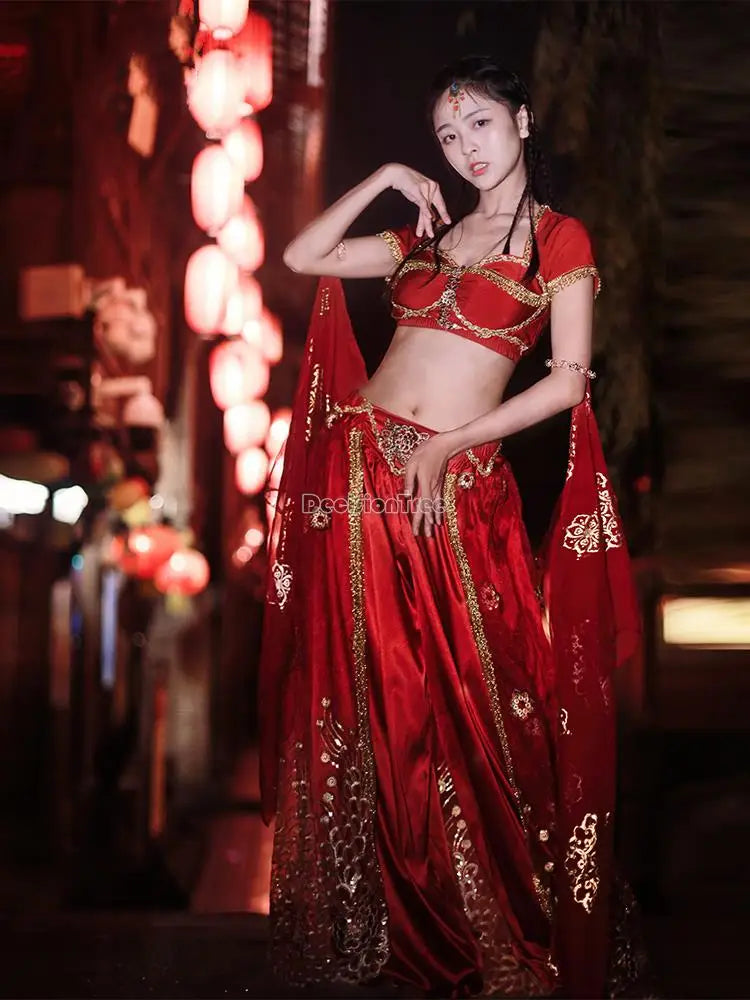 2025 summer new Indian traditional clothing Indian dance costumes improved saree women sexy Indian sequins belly dance dress a6