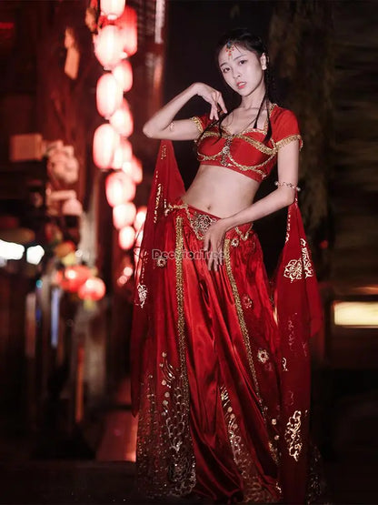 2025 summer new Indian traditional clothing Indian dance costumes improved saree women sexy Indian sequins belly dance dress a6