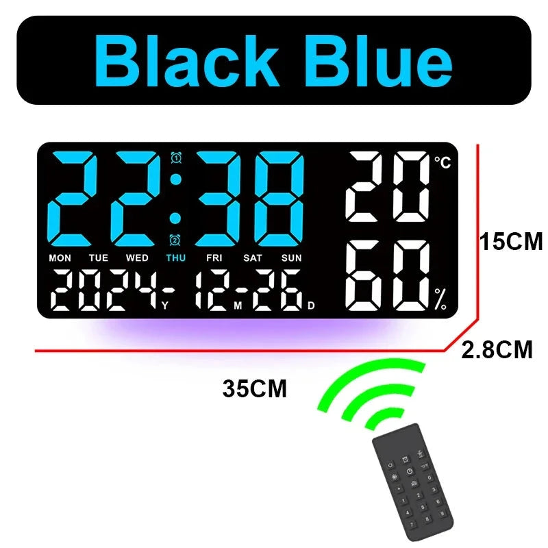 Digital Wall Clock with Atmosphere Lights Remote Control TEMP Humidity Display LED Large Table Clock Multifunctional Alarm Clock