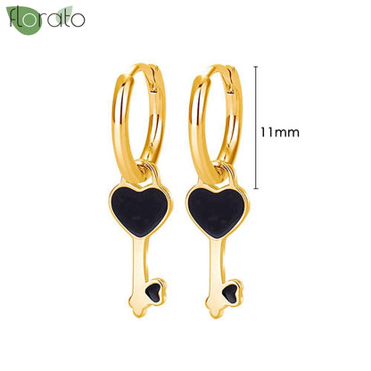 925 Sterling Silver Needle Fashion Round Pendant Small Earrings Luxury Gold Hoop Earrings for Women Premium Black Jewelry Gifts - AMULET RING STORE