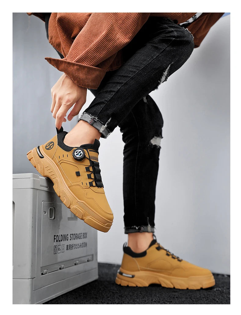 Men's boots autumn and winter new rotating shoelaces fashion casual boots youth outdoor boots anti slip soft sole workwear boots - AMULET RING STORE