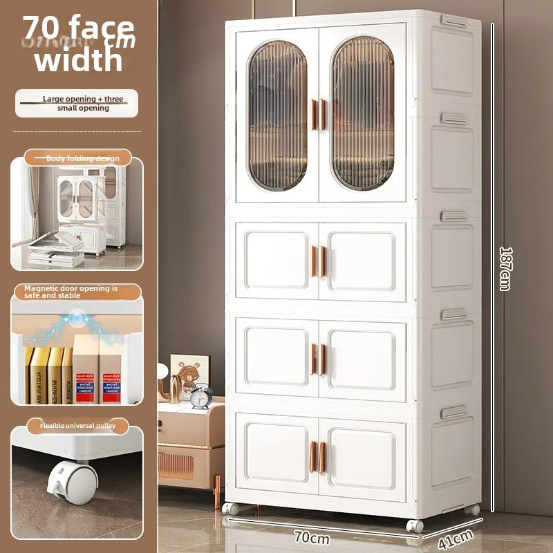 Stackable Large Capacity Fold Storage Box Plastic Clothing Storage Bin with Lid with Wheels Sundries Storages With Double Door - AMULET RING STORE