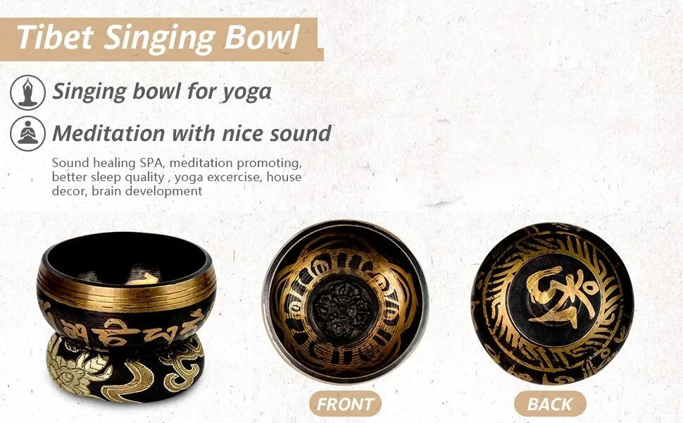 Tibetan Singing Bowl Set Lotus Unique Gift Helpful for Meditation Yoga Relaxation Chakra Healing Prayer and Mindfulness - AMULET RING STORE