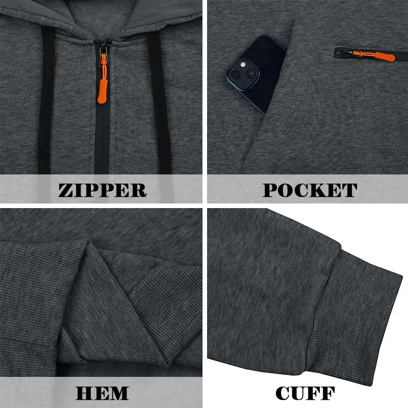 Men's Hooded Fleece Pullover Sporty Casual Jacket European American Style Autumn Winter Warm Comfortable Men's Outerwear