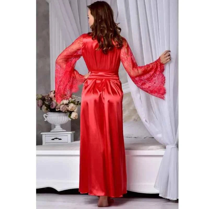 Sexy Nighties Lingerie Plus Size Pajamas Gown Imitation Ice Silk Lace Long Sleeve Women's Pajamas Panty Belt Set Sexy Goods