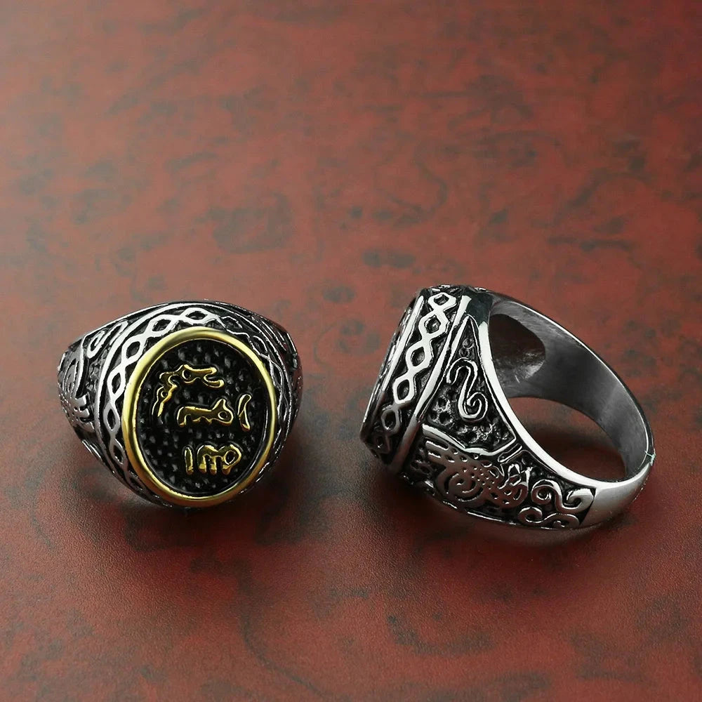 Vintage Arab Style Rings for Men Stainless Steel Ethnic Jewelry Arabian Calligraphy Machete Koran Scripture Shaped Exotic Gifts - AMULET RING STORE