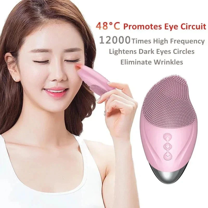 Electric Silicone Facial Cleanser Rechargeable and Heatable Electric Facial Cleanser Inlet Waterproof Sound Wave Face Cleaner