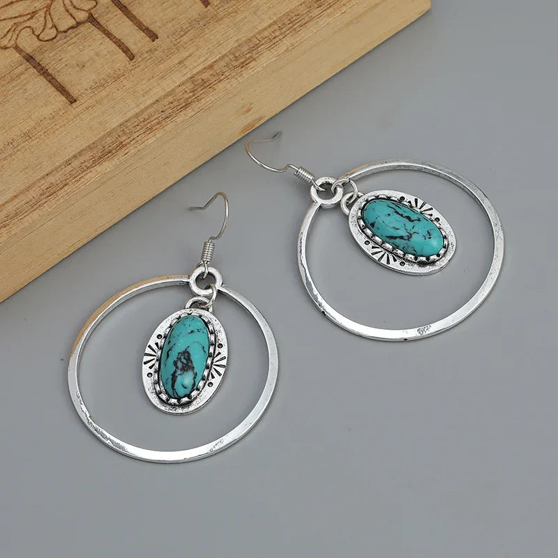 Vintage Style Personality Drop Earrings Inlaid Turquoise Vintage Boho Style Hook Earrings Jewelry Gift