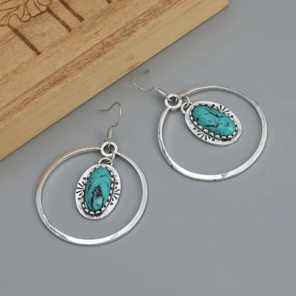 Vintage Style Personality Drop Earrings Inlaid Turquoise Vintage Boho Style Hook Earrings Jewelry Gift