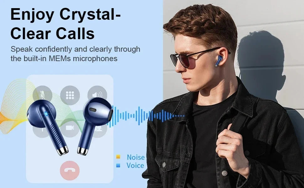 Wireless Earbuds, Bluetooth 5.3 Earbuds Stereo Bass, in-Ear Noise Cancelling Mic, Earphones IP7 Waterproof Sports, 40H Playback.