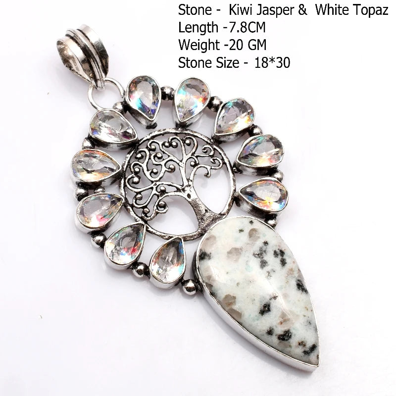 Genuine Blue Topaz Citrine Glass Agate Jasper Amethyst Pendant