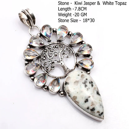 Genuine Blue Topaz Citrine Glass Agate Jasper Amethyst Pendant