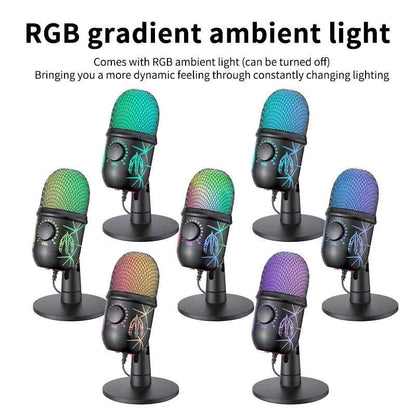 Gaming Microphone USB Microphone for PC Condenser Podcast Mic for Studio Recording with Headphone Jack, Led, Noise Cancellation