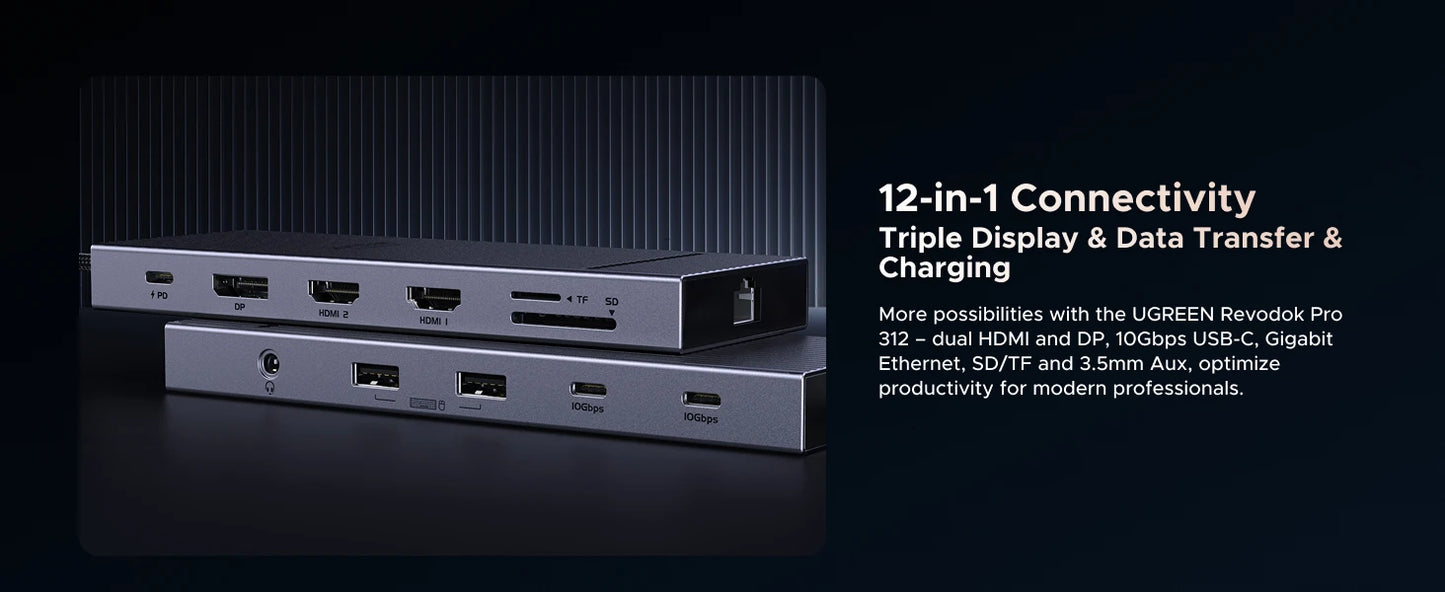 UGREEN USB HUB 4K120Hz DP Type-C to 4K60Hz 2xHDMI SD/TF RJ45 3.5mm USB3.2 Gen2 10Gbps Data for Laptop Dell HP Lenovo Accessories