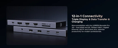 UGREEN USB HUB 4K120Hz DP Type-C to 4K60Hz 2xHDMI SD/TF RJ45 3.5mm USB3.2 Gen2 10Gbps Data for Laptop Dell HP Lenovo Accessories