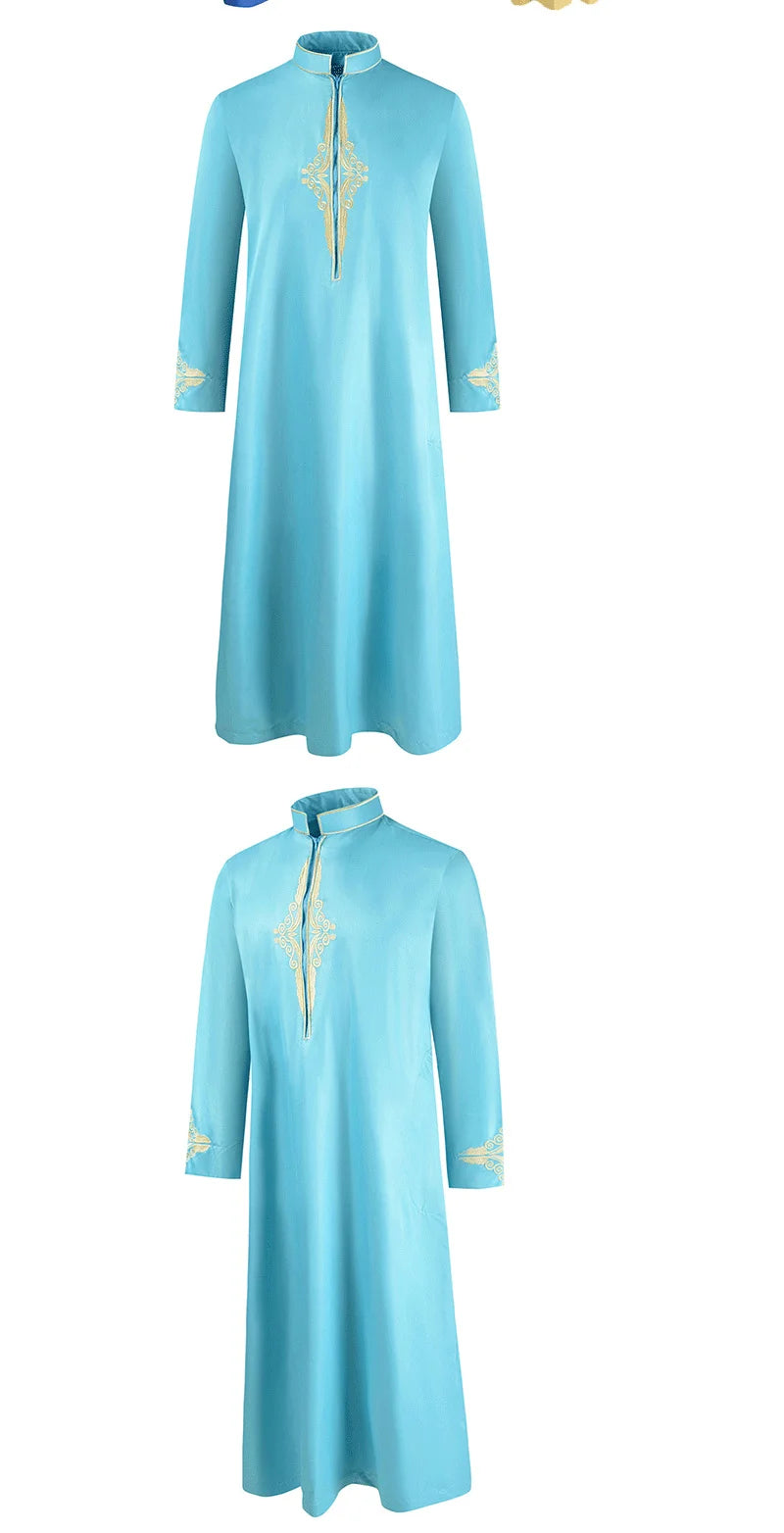 Men's Long Sleeved Dubai Türkiye India Loose Islamic Collar Dress Jubba Thobe Ramadan Muslim Abaya Gown Solid House