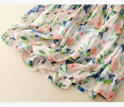 French Floral Oil Painting Elegant Chic Elastic High Waist A-line Women's Skirt Mid-Calf Long Skirts For Women Clothing Fashion