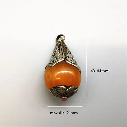 Nepal Hand Vintage Pendants Big Pearl Copper Capped Amber TBP333