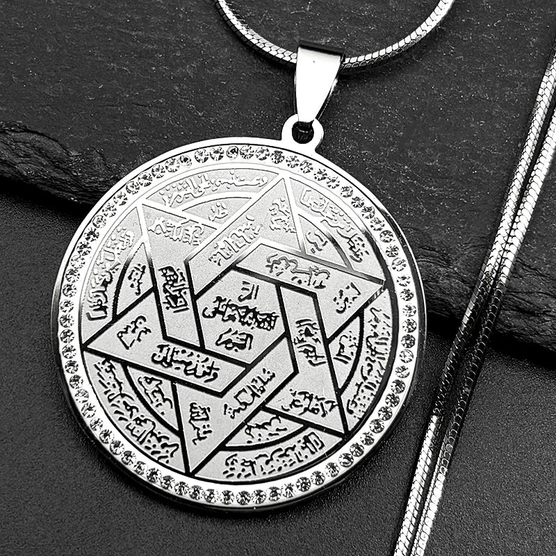 Jewish Star of David Arabic Pendant Necklace for Women Men Stainless Steel Gold Color Rhinestones Solomon Seal Chain Jewelry