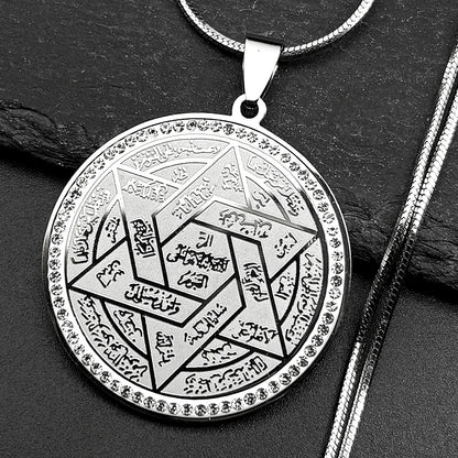 Jewish Star of David Arabic Pendant Necklace for Women Men Stainless Steel Gold Color Rhinestones Solomon Seal Chain Jewelry
