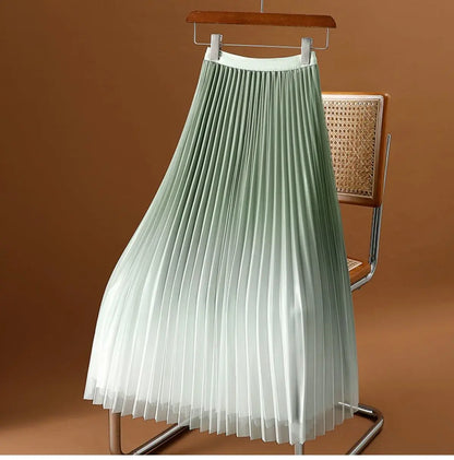 2023 Summer Tulle Mesh Gradient Skirt High-end High Waist Long Skirt Elegant Evening Party Sexy A-line Pleated Skirts Women Boho