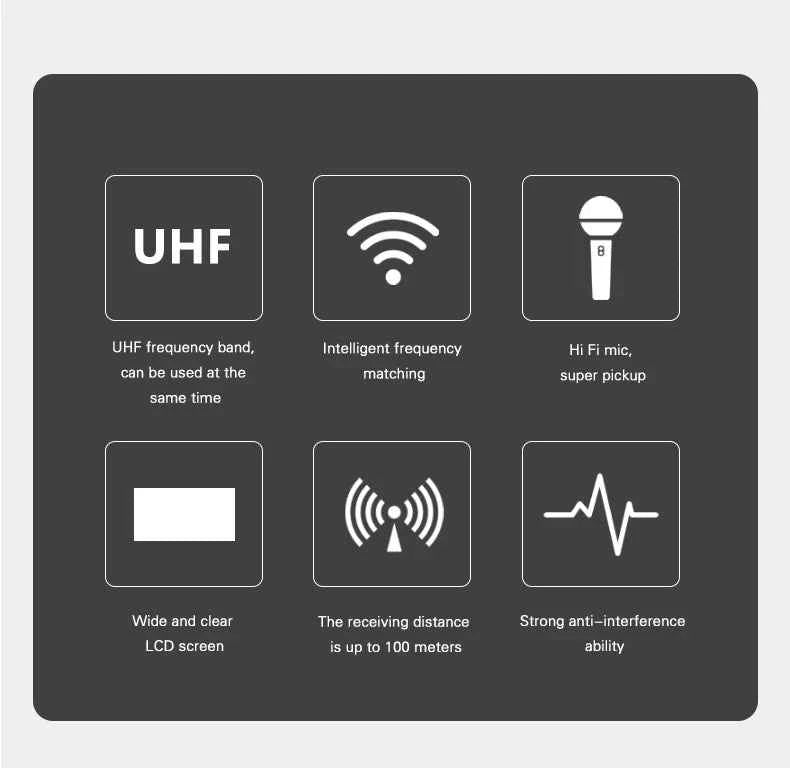 Wireless Microphone Handheld Dual Channels UHF Fixed Frequency Dynamic Mic For Karaoke Wedding Party Band Church Show