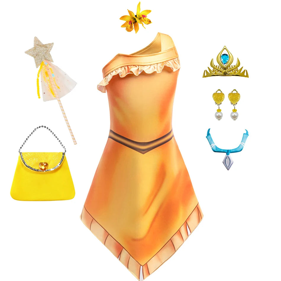 Indian Pocahontas Princess Cosplay Dress Girls Matoaka Halloween Party Disguise Costume Children Cartoon Movie Fantasy Outfits