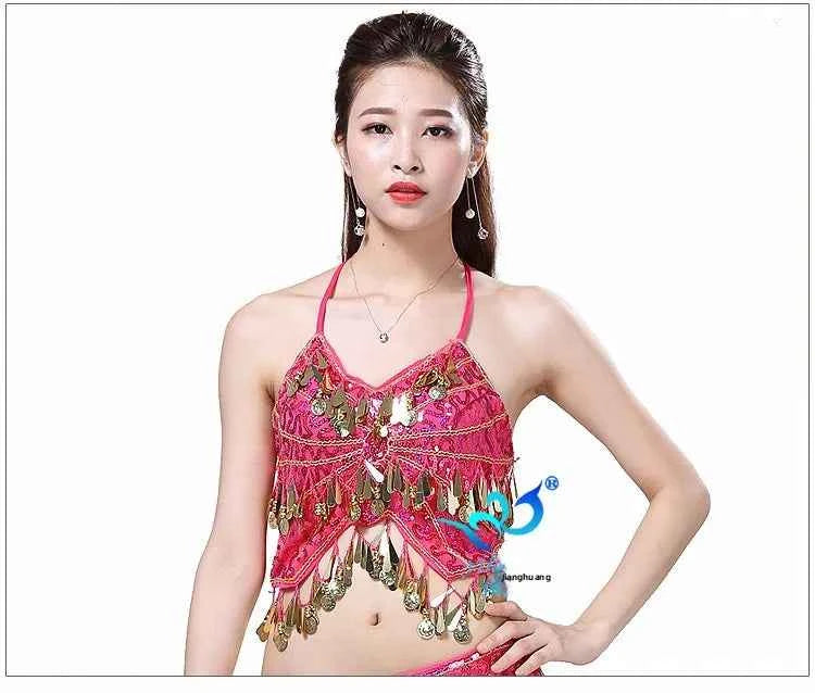 Sexy Belly Dance Bra Top Women's Sensual Strap Hanging Ne Vest Dance Clothing Adult Fem Polyester Sportswear Yoga Fitn