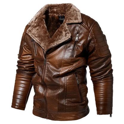 Men's Fur Collar Jacket PU Leather Vintage New Winter Men's Streetwear Thicken Leather Jacket Retro Men Brand Leathe Jacket