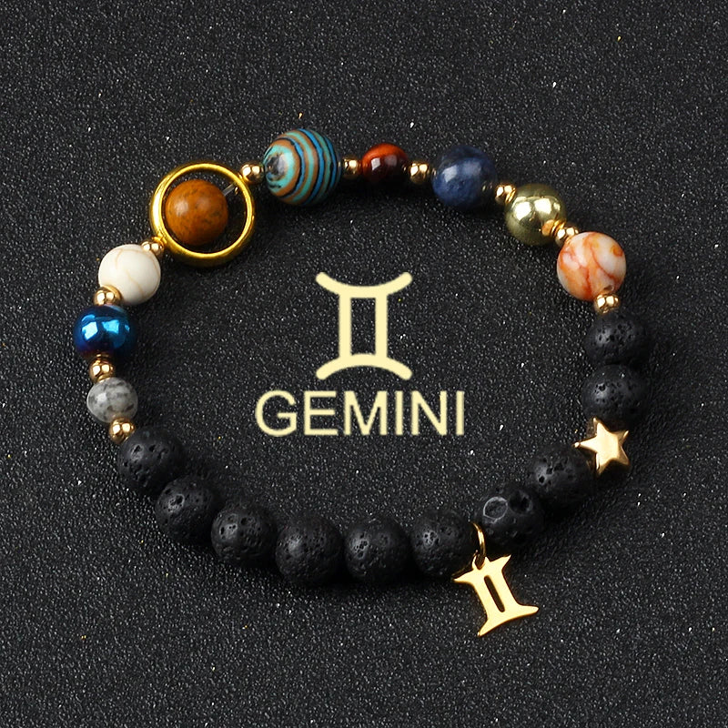 Universe Galaxy Eight Planets 12 Constellation Bracelets for Women Natural Stone Solar System Bracelets Libra Virgo Leo Jewelry