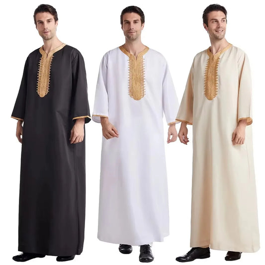 Jubba Thobe For Man Islamic Muslim Clothing Fashion Moroccan Saudi Arabic Dubai Oman Adult Long Sleeve Plus Size Casual Kaftan