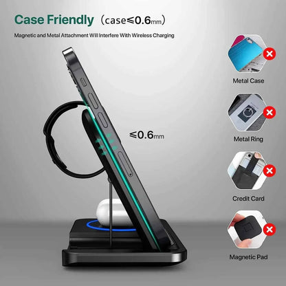 30W 3 in 1 Fast Wireless Charger Stand Foldable Wireless charging for IPhone 15 14 13 12 11 Apple Watch 9 8 7 6 5 Airpods Pro