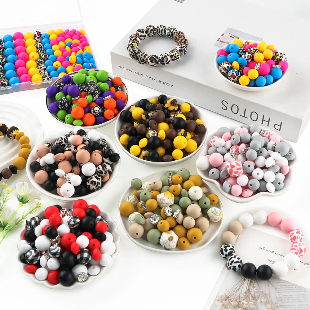 117pcs/Lot Hexagonal Printed/Round/Spacer Bead/Rhinestone Combination Set For Jewelry DIY Bracelet Necklace Earring Accessories - AMULET RING STORE