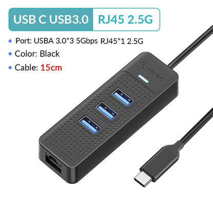 PHIXERO USB 3.0 Hub 2500Mbps Ethernet With RJ45 USB Splitter Multi Port Data Adapter Expander for Laptop Computer PC Accessories