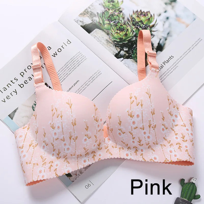 Women Flower Print Seamless Bra Sexy Lingerie Floral Push Up Bras One-Piece Underwear - AMULET RING STORE