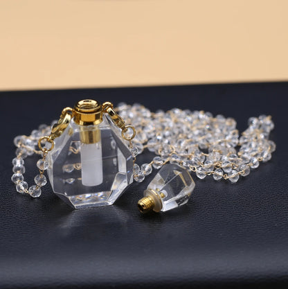 Natural Clear Quartz Stone Essential Oil Diffuser Pendant Stone Bead Chain Perfume Bottle Pendant Necklace Women Jewelry Party - AMULET RING STORE