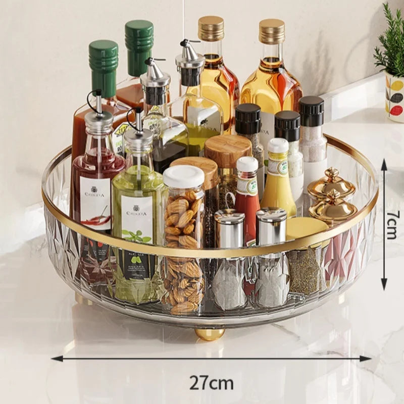 360° Rotating Condiment Rack Multi-functional Kitchen Condiment Round Storage Rack Plastic Transparent Fruit Bowl Container - AMULET RING STORE