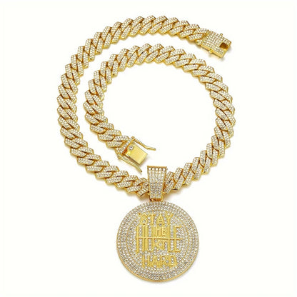 Men Women Hip Hop STAY HARD Pendant Necklace with 13mm Cuban Chain HipHop Iced Out Bling Necklaces Fashion Charm Jewelry USA - AMULET RING STORE