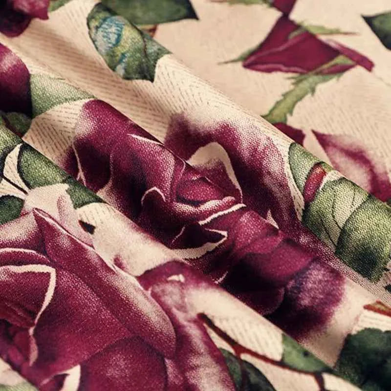 Rose Floral Print Vintage Elegant Chic A-line High Waist Trumpet Women's Skirt Mid-Calf Long Skirts For Women Clothing Fashion