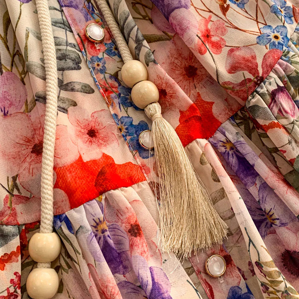 Faionable Print Long Dr Women's Spring Belted Waist Pleated Lantern Sve Turn-down Collar Dr Korean Sle Commute