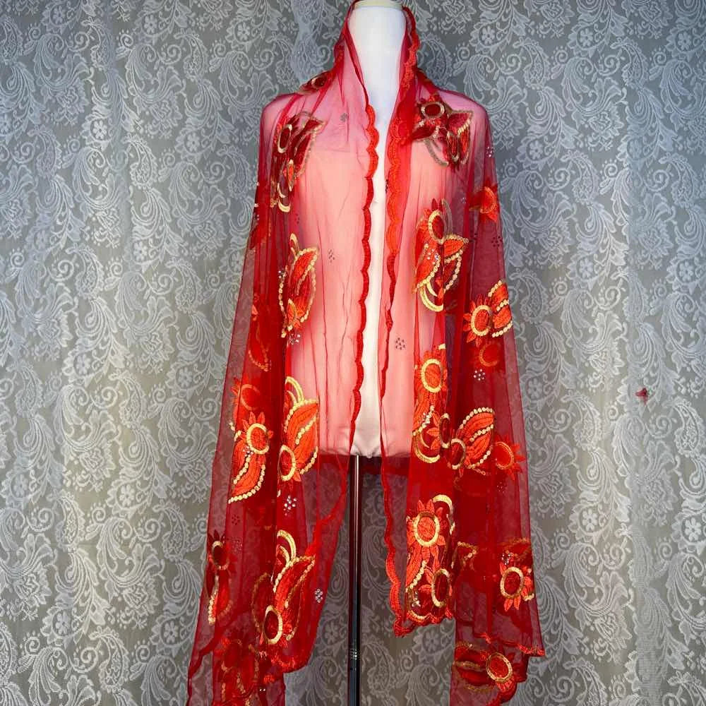 on sale 2025 New African Net Hijab Scarf For Muslim Women African Dubai Islam Headscarf Embroidery Shawls voile - AMULET RING STORE