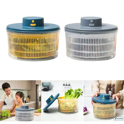 Electric Drain Basket Cleaning Dryer Fruit and Vegetable Dry and Wet Separation Draining Salad Spinner Home Gadget - AMULET RING STORE