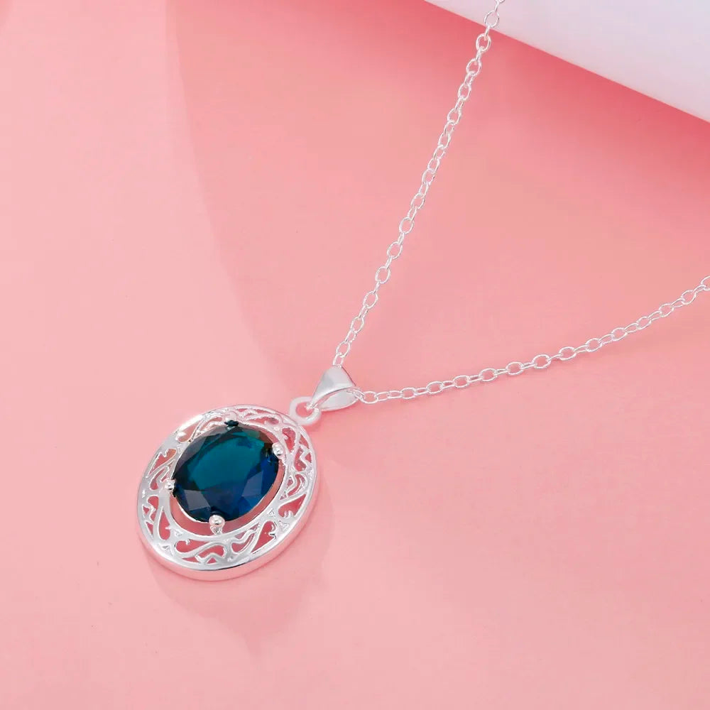 45cm 925 Sterling Silver Pretty Blue Crystal Zircon Necklaces For Women fashion party wedding engagement Jewelry holiday gifts