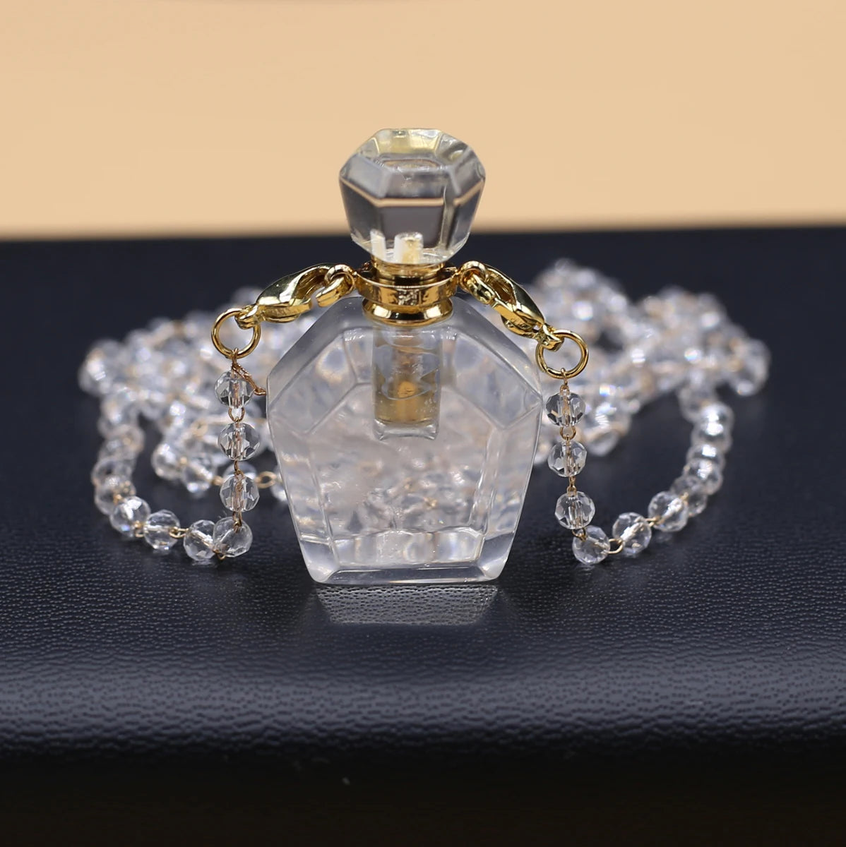 Natural Clear Quartz Stone Essential Oil Diffuser Pendant Stone Bead Chain Perfume Bottle Pendant Necklace Women Jewelry Party - AMULET RING STORE