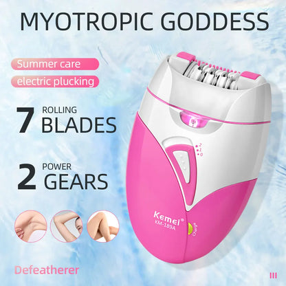 Kemei Women's Electric Epilator Rechargeable Body Hair Removal Machine Shaving for Private Part Bikini Facial Armpit Depilation - AMULET RING STORE