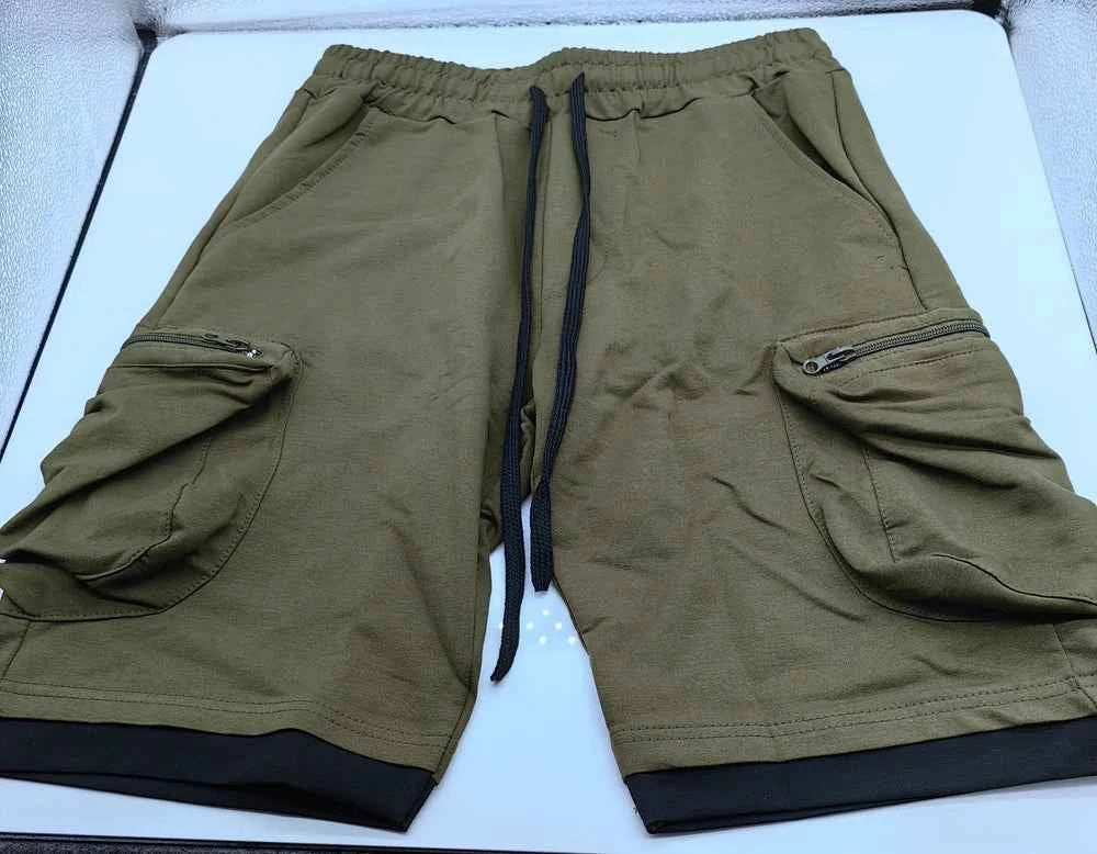Mens Summer Cargo Shorts Cotton Workout Fitness Shorts Breathable Jogger Training Gyms Bodybuilding Multi Pocket Yellow Shorts